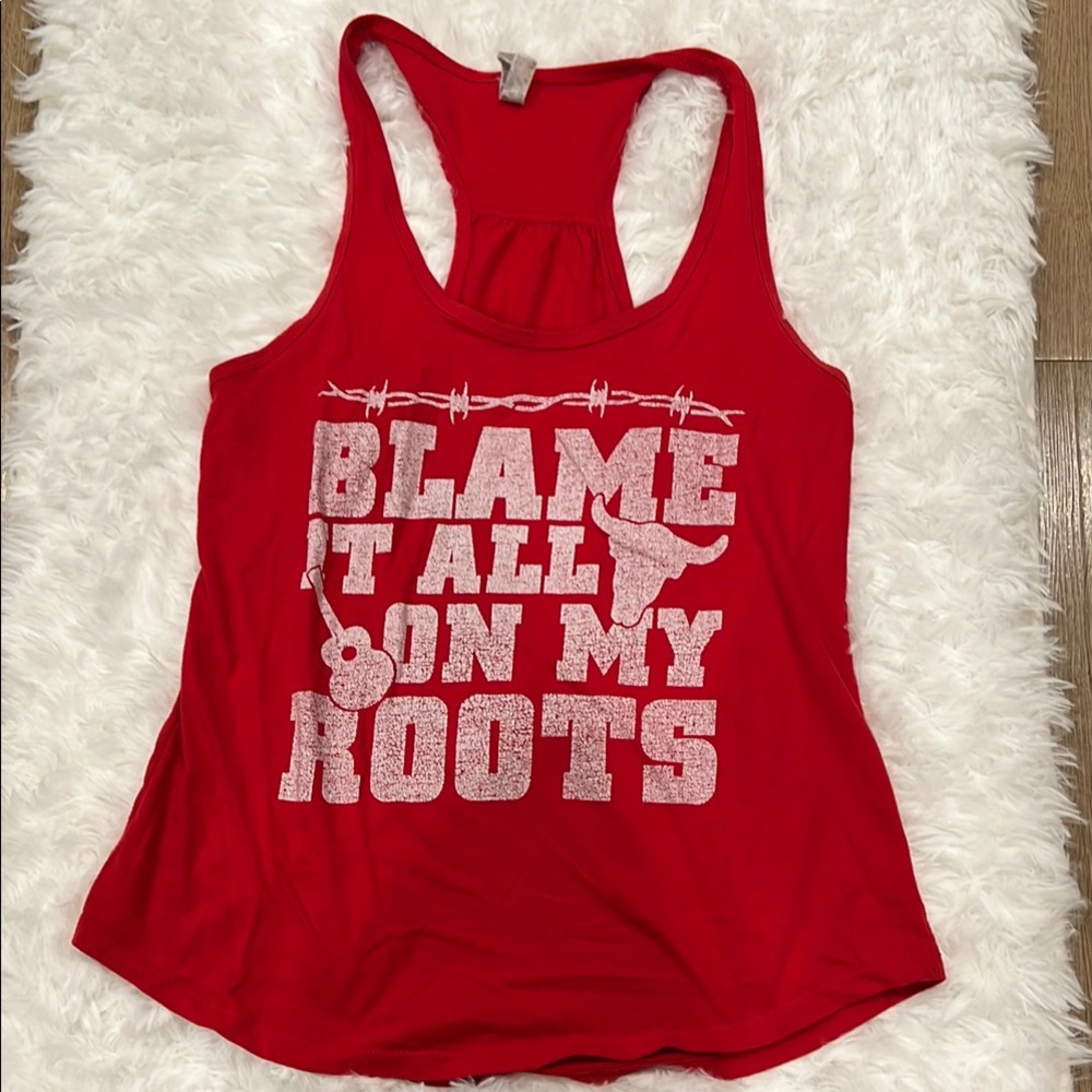 Next Level Apparel Red Graphic Sleeveless Racer Back Tank Top